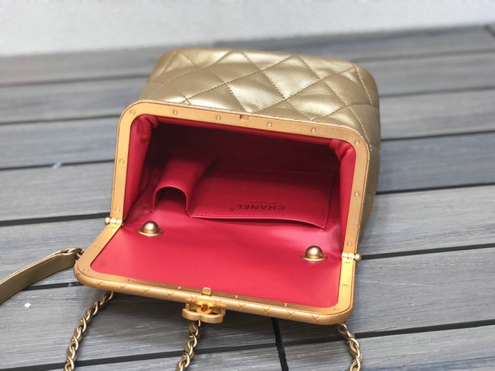 Chanel Lambskin Clasp Bag Gold AS1886