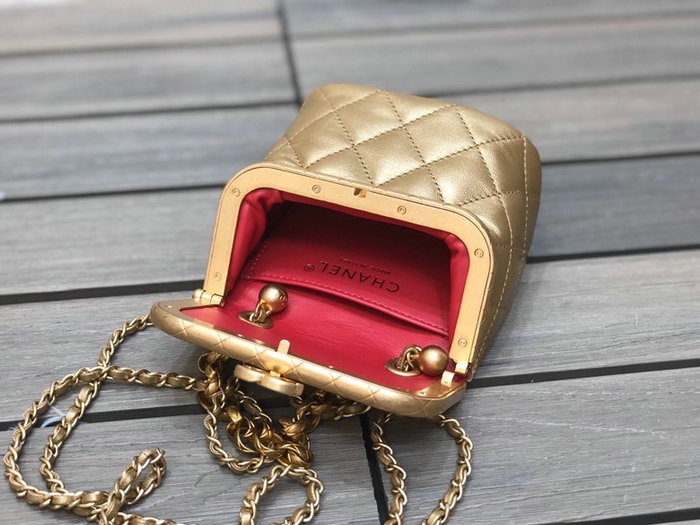 Chanel Lambskin Small Kiss-Lock Bag Gold AS1885