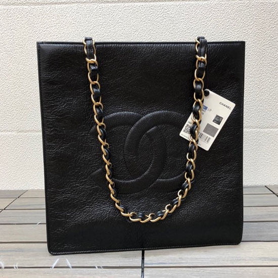Chanel Shiny Aged Calfskin Shopping Bag Black AS1945