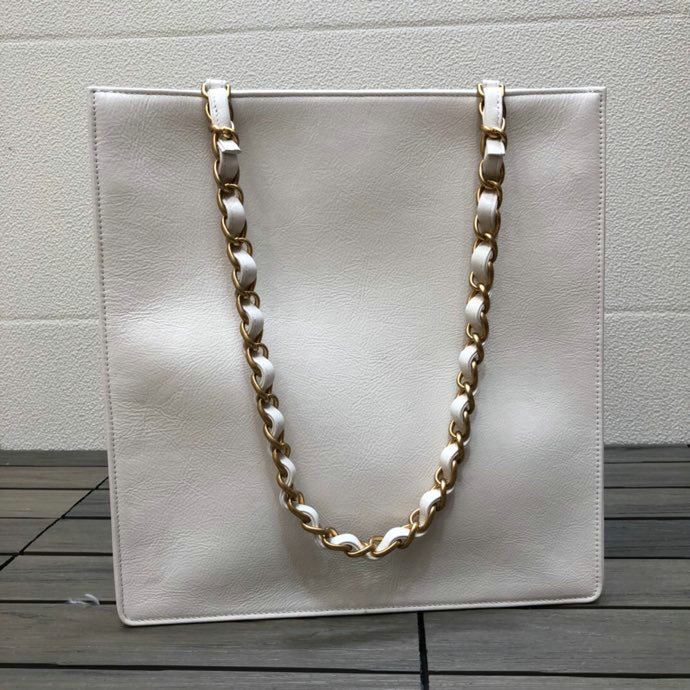 Chanel Shiny Aged Calfskin Shopping Bag White AS1945