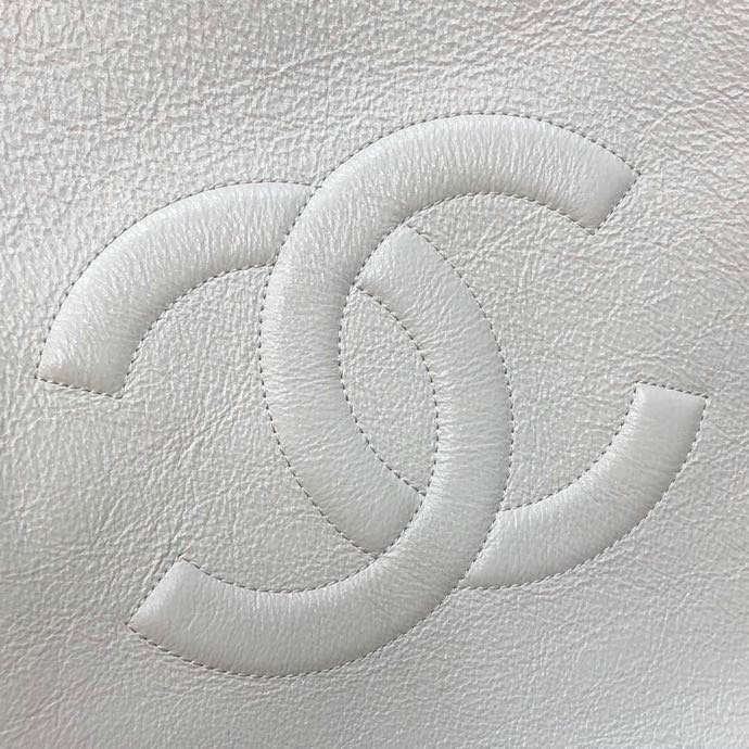 Chanel Shiny Aged Calfskin Shopping Bag White AS1945