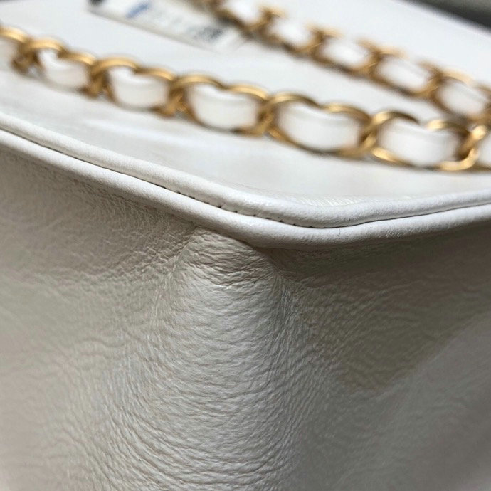 Chanel Shiny Aged Calfskin Shopping Bag White AS1945