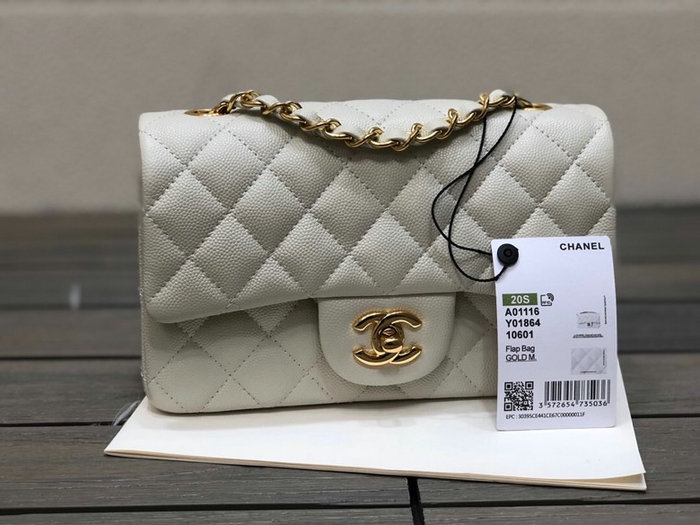 Classic Chanel Grain Calfskin Small Flap Bag White CF1116