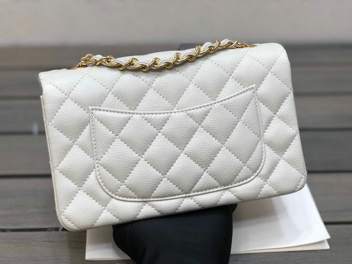 Classic Chanel Grain Calfskin Small Flap Bag White CF1116