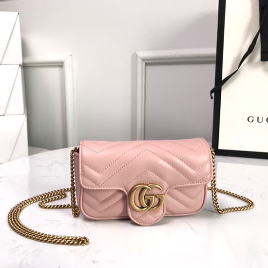 Gucci GG Marmont Matelasse Leather Super Mini Bag Pink 476433