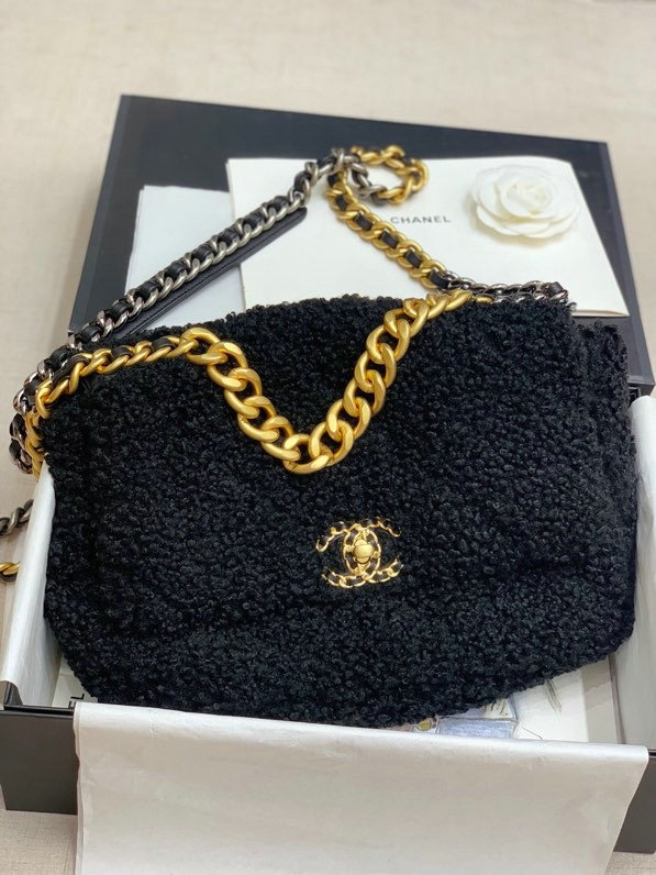 Chanel 19 Wool Large Flap Bag Black AS1161