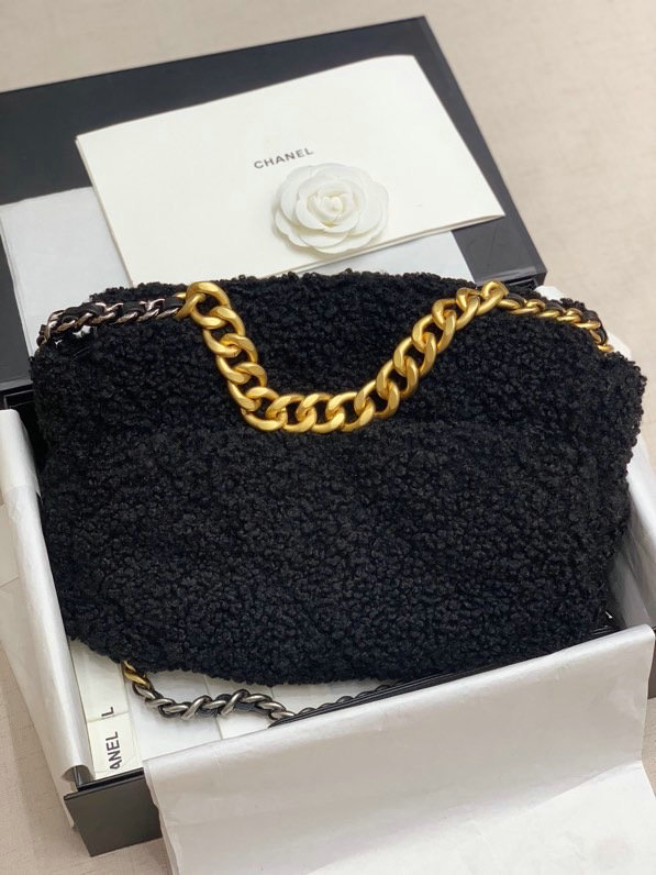 Chanel 19 Wool Large Flap Bag Black AS1161