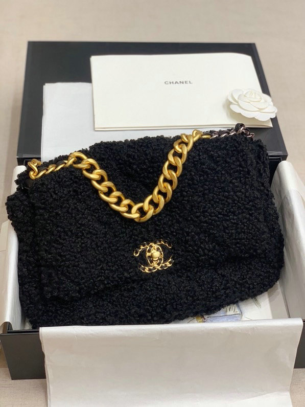 Chanel 19 Wool Large Flap Bag Black AS1161