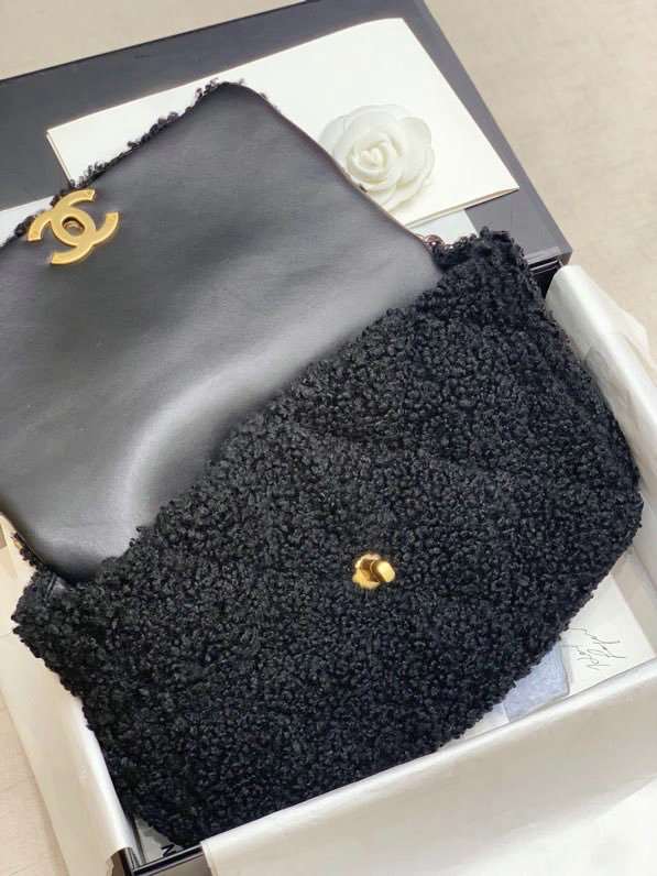 Chanel 19 Wool Large Flap Bag Black AS1161