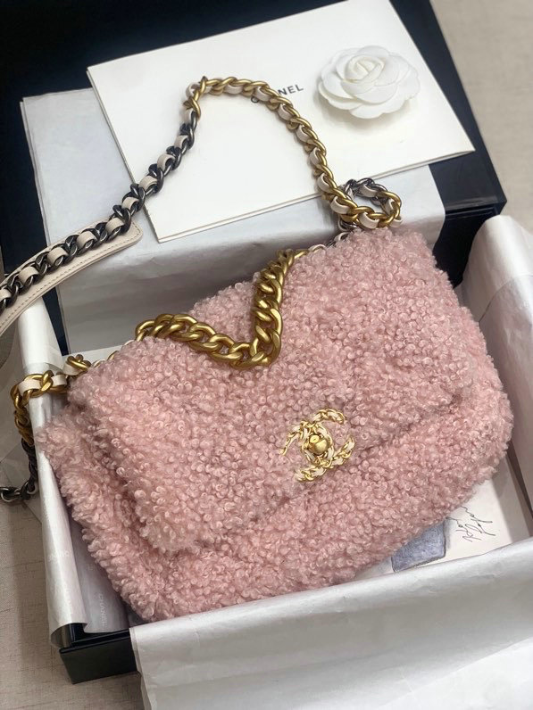 Chanel 19 Wool Large Flap Bag Pink AS1161