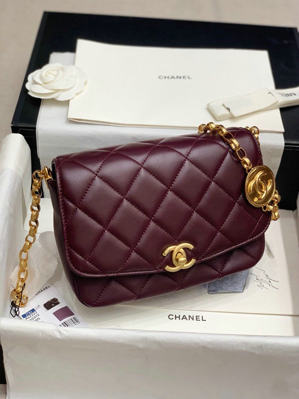 Chanel Lambskin Flap Bag Burgundy AS2222