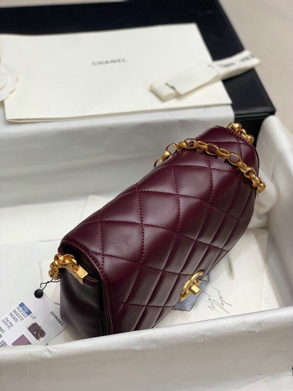 Chanel Lambskin Flap Bag Burgundy AS2222