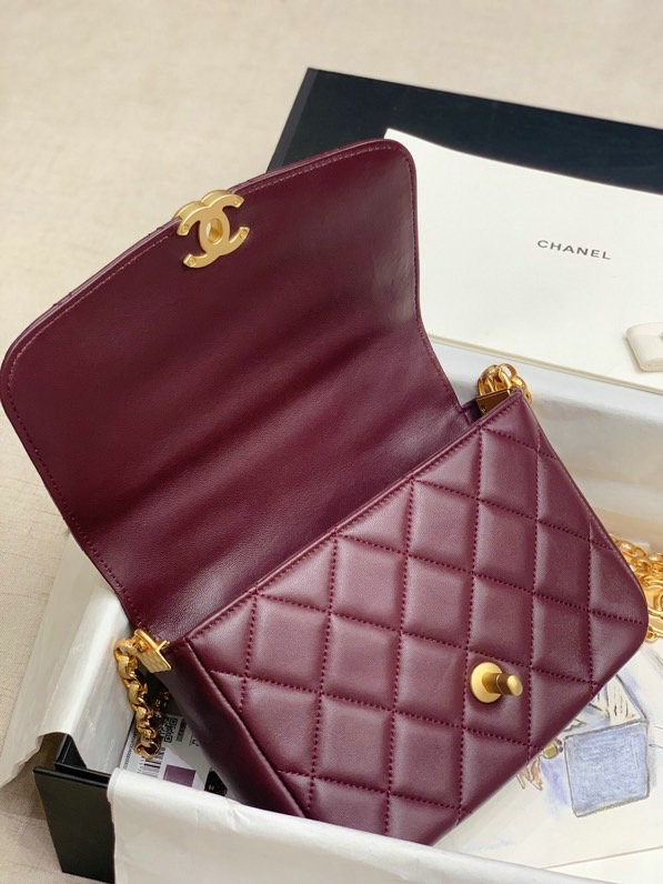Chanel Lambskin Flap Bag Burgundy AS2222