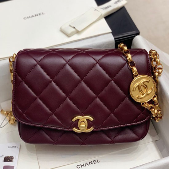 Chanel Lambskin Flap Bag Burgundy AS2222