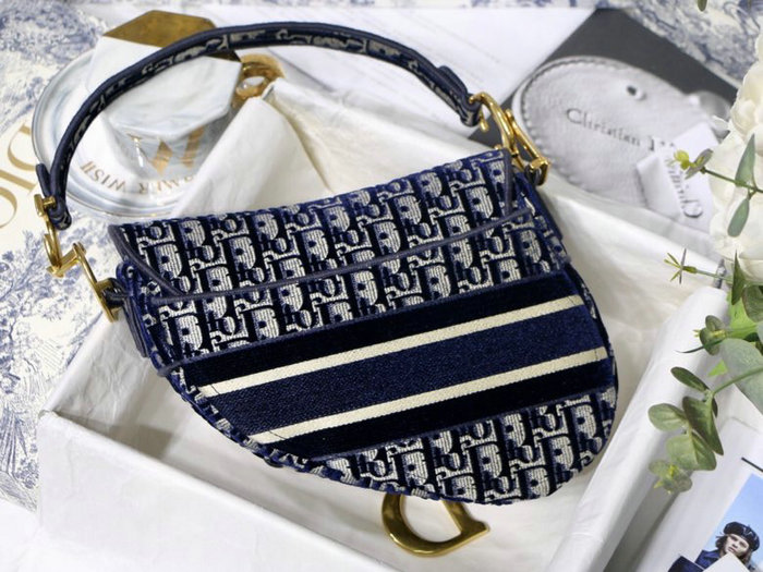 Dior Embroidered Velvet Saddle Bag Blue M9001