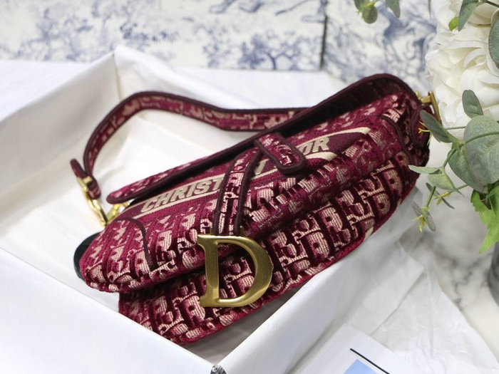 Dior Embroidered Velvet Saddle Bag Red M9001