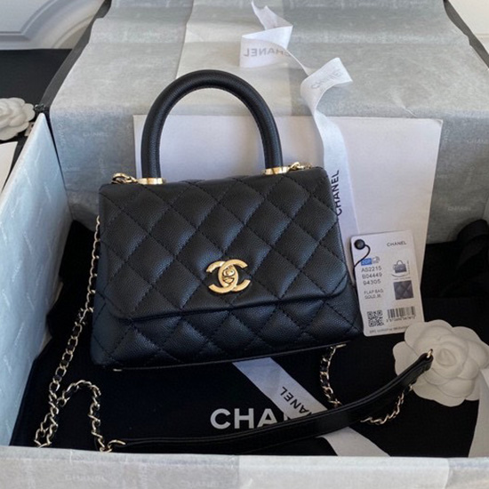 Chanel Mini Flap Bag with Top Handle Black AS2215