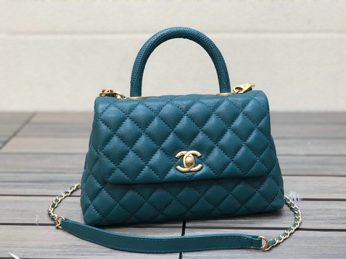 Chanel Small Flap Bag with Top Handle Green A92990