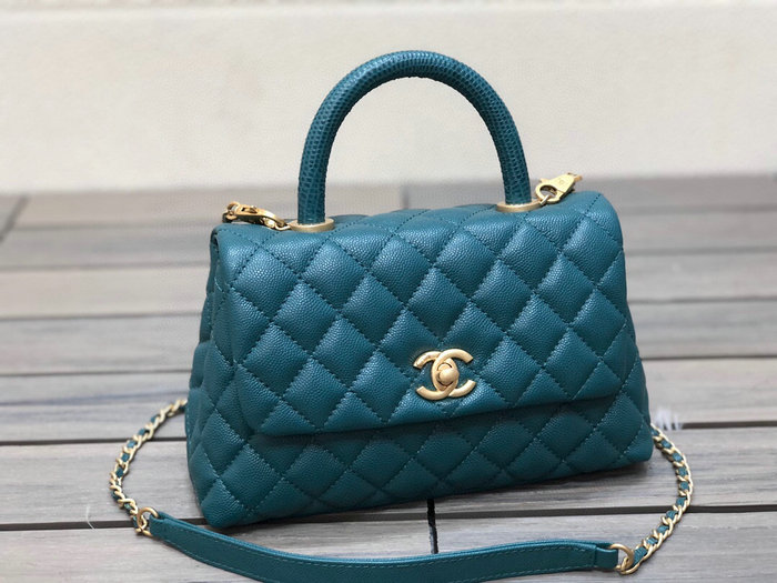 Chanel Small Flap Bag with Top Handle Green A92990