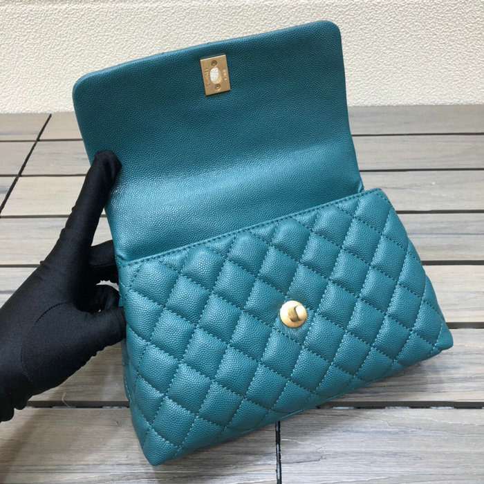 Chanel Small Flap Bag with Top Handle Green A92990