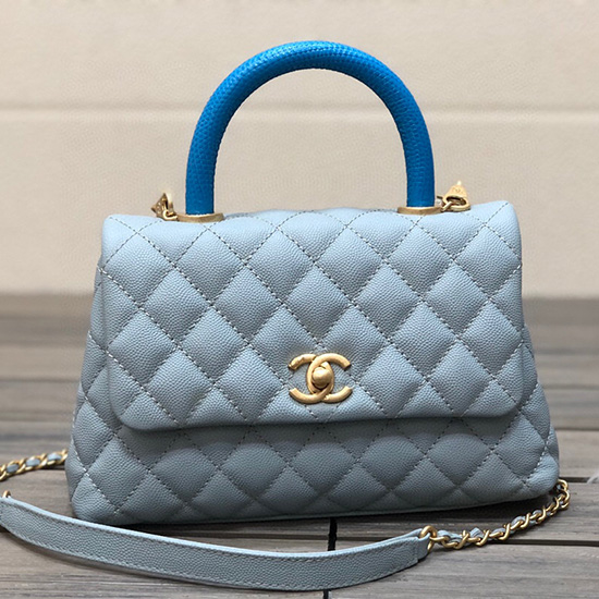 Chanel Small Flap Bag with Top Handle Light Blue A92990