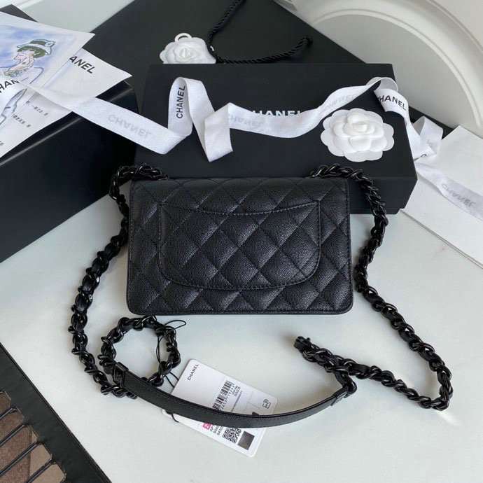 Chanel Grained Calfskin Wallet On Chain Black AP1954