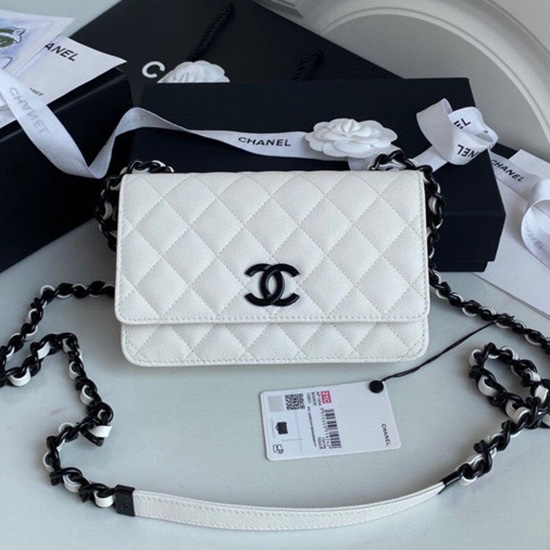 Chanel Grained Calfskin Wallet On Chain White AP1954