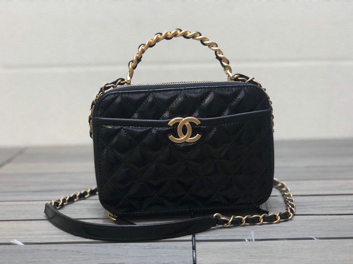 Chanel Shiny Crumpled Calfskin Vanity Case Black AS2179