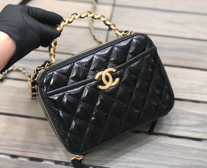 Chanel Shiny Crumpled Calfskin Vanity Case Black AS2179