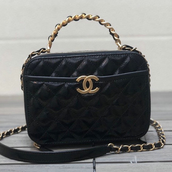 Chanel Shiny Crumpled Calfskin Vanity Case Black AS2179