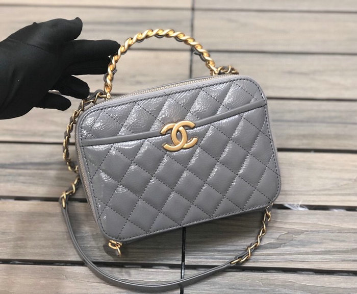 Chanel Shiny Crumpled Calfskin Vanity Case Grey AS2179