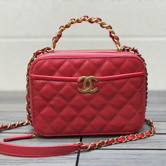 Chanel Shiny Crumpled Calfskin Vanity Case Red AS2179