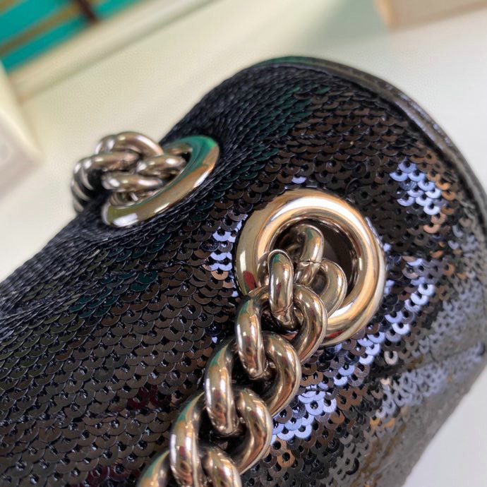 Gucci GG Marmont Mini Sequin Shoulder Bag Black 446744