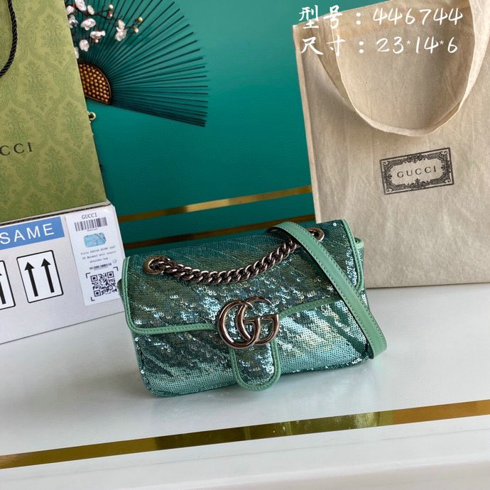 Gucci GG Marmont Mini Sequin Shoulder Bag Green 446744