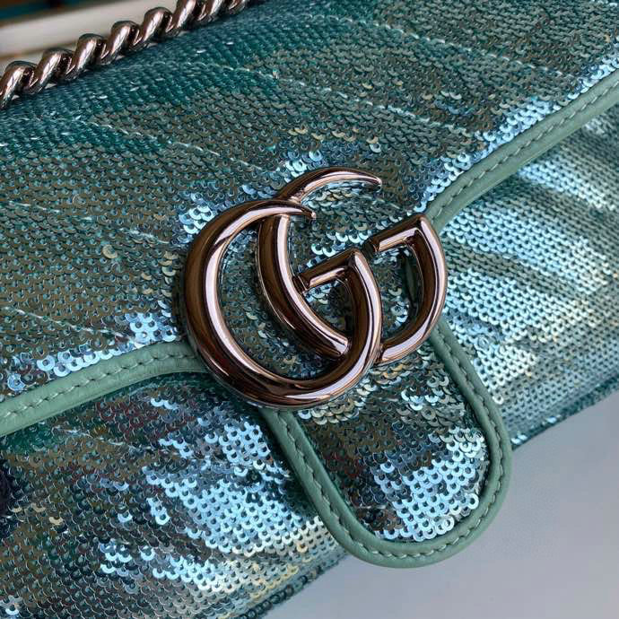 Gucci GG Marmont Mini Sequin Shoulder Bag Green 446744