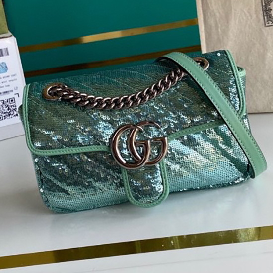 Gucci GG Marmont Mini Sequin Shoulder Bag Green 446744