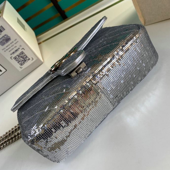 Gucci GG Marmont Mini Sequin Shoulder Bag Silver 446744