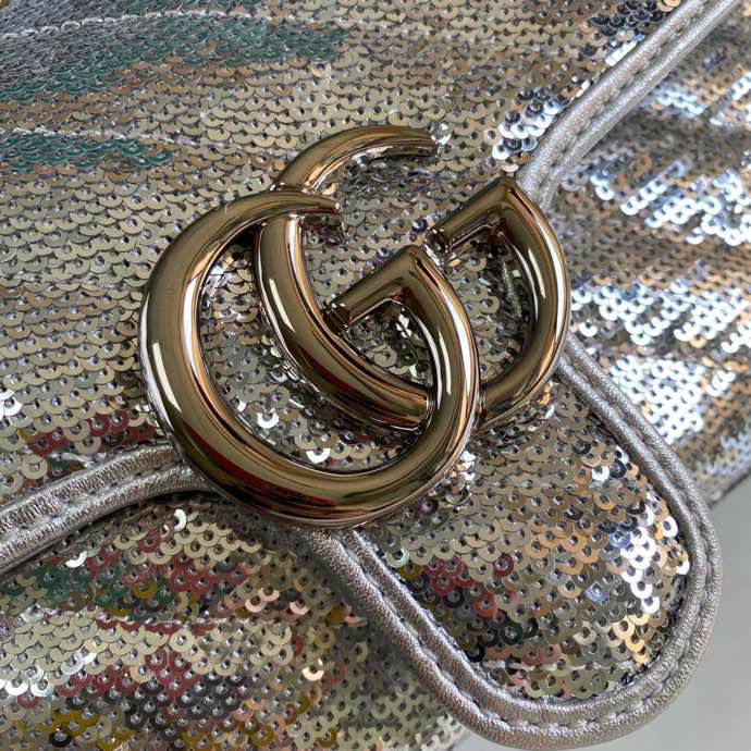 Gucci GG Marmont Mini Sequin Shoulder Bag Silver 446744