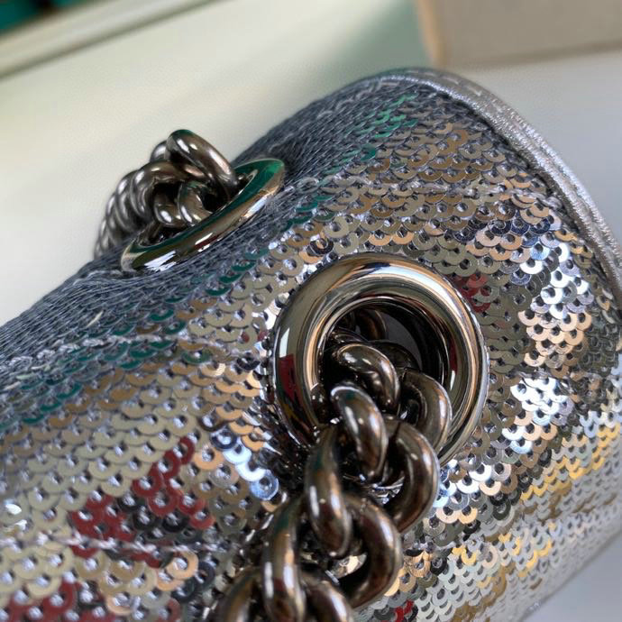 Gucci GG Marmont Mini Sequin Shoulder Bag Silver 446744