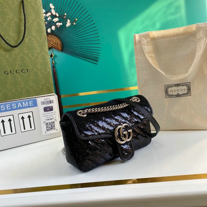 Gucci GG Marmont Small Sequin Shoulder Bag Black 443497
