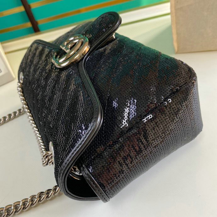 Gucci GG Marmont Small Sequin Shoulder Bag Black 443497