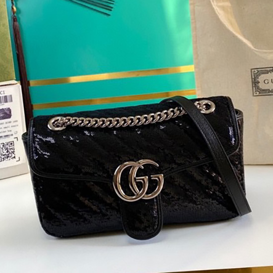 Gucci GG Marmont Small Sequin Shoulder Bag Black 443497