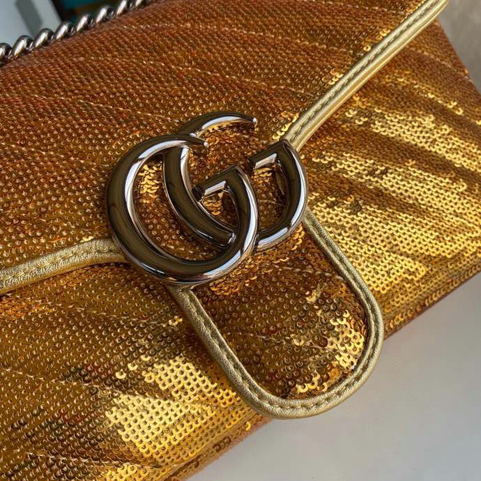 Gucci GG Marmont Small Sequin Shoulder Bag Gold 443497