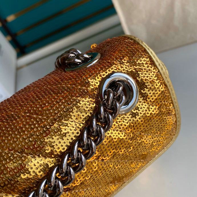 Gucci GG Marmont Small Sequin Shoulder Bag Gold 443497