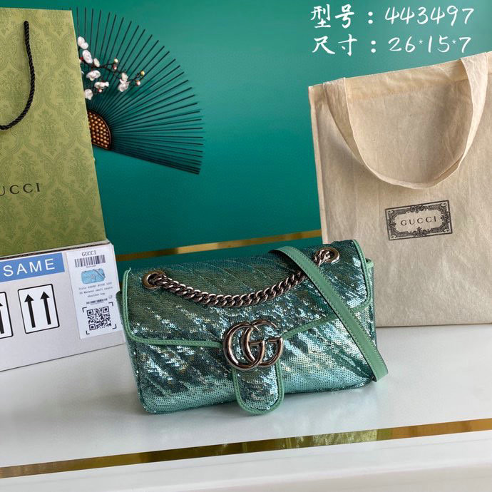 Gucci GG Marmont Small Sequin Shoulder Bag Green 443497