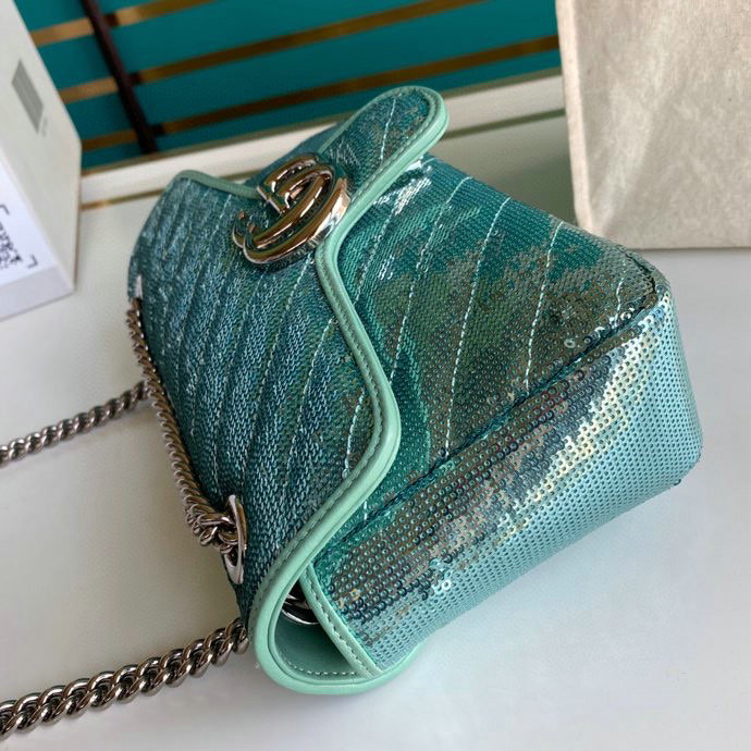 Gucci GG Marmont Small Sequin Shoulder Bag Green 443497