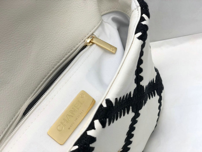 Chanel Calfskin 19 Flap Bag White and Black AS1160