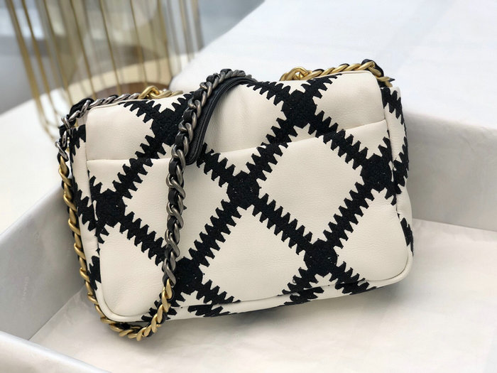 Chanel Calfskin 19 Flap Bag White and Black AS1160