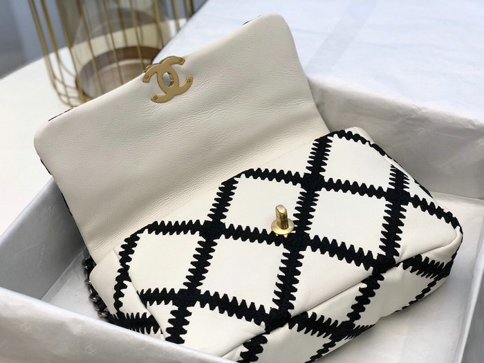 Chanel Calfskin 19 Large Flap Bag White and Black AS1161