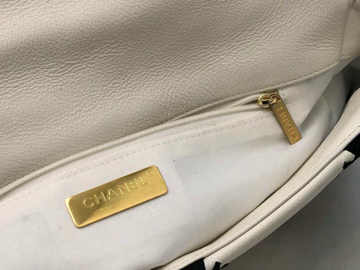 Chanel Calfskin 19 Large Flap Bag White and Black AS1161